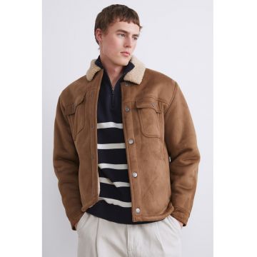 Jacheta cu nasturi si captuseala din blana sintetica - Maro scortisoara