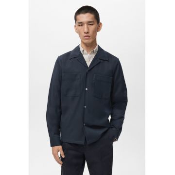 Jacheta din amestec de lana cu buzunare pe piept - Bleumarin