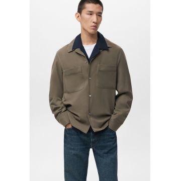 Jacheta din amestec de lana cu buzunare pe piept - Maro deschis