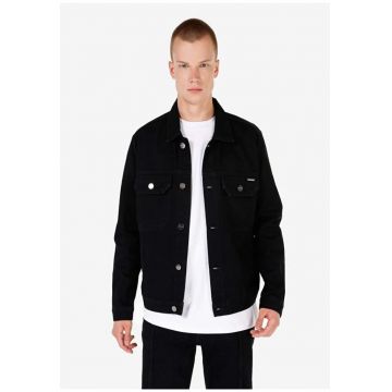 Jacheta din denim cu buzunare pe piept