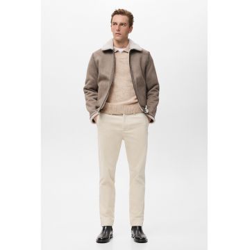 Jacheta din piele intoarsa sintetica cu fermoar - Bej