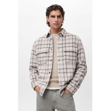 Jacheta regular-fit cu buzunare pe piept si model in carouri - Maro taupe/Crem