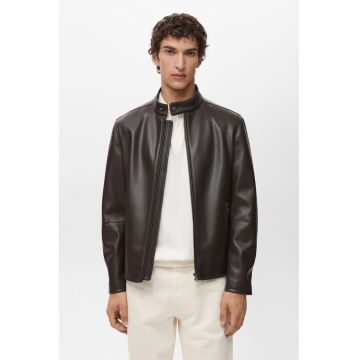 Jacheta slim-fit din piele ecologica - Maro inchis