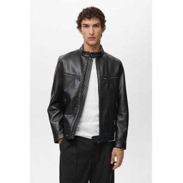 Jacheta slim-fit din piele ecologica - Negru