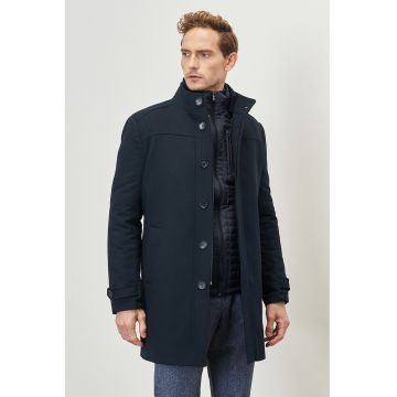 Palton din amestec de lana cu nasturi - Bleumarin