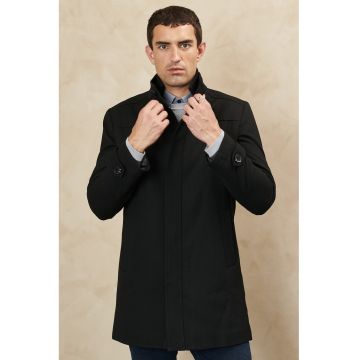 Palton din amestec de lana cu nasturi - Negru