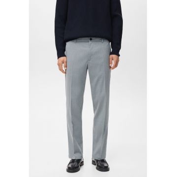 Pantaloni cu talie medie si dungi - Gri deschis