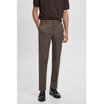 Pantaloni cu talie medie si model in carouri - Maro inchis