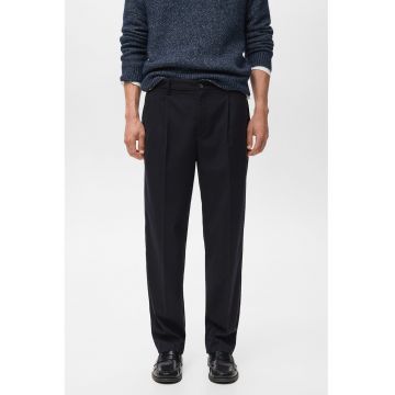 Pantaloni drepti cu pliuri frontale - Albastru ultramarin