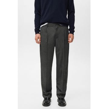 Pantaloni drepti cu pliuri frontale - Gri inchis melange