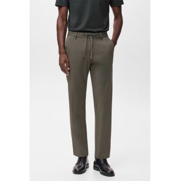 Pantaloni uni cu snur in talie - Maro taupe