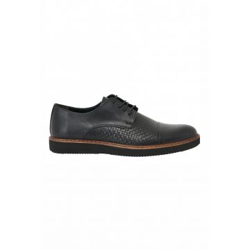 Pantofi Derby de piele cu detalii texturate - Negru