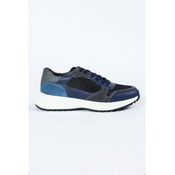 Pantofi sport colorblock cu insertii de plasa - Negru/Albastru