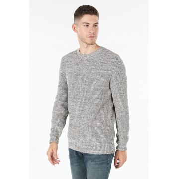 Pulover cu decolteu la baza gatului - Gri melange