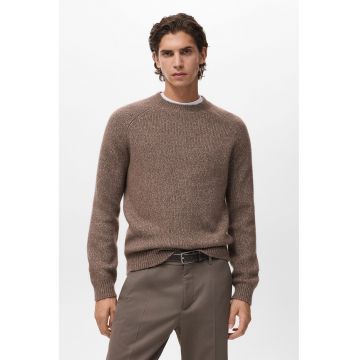 Pulover din amestec de bumbac si lana cu maneci raglan - Maro taupe