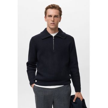 Pulover din amestec de lana cu fenta cu fermoar - Albastru ultramarin