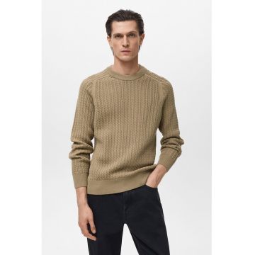 Pulover din bumbac cu decolteu la baza gatului - Maro nisip