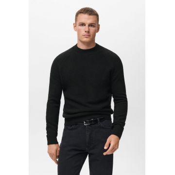Pulover din lana cu decolteu la baza gatului - Negru