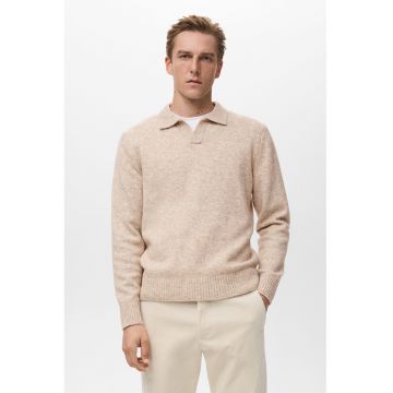Pulover polo din amestec de lana - Maro deschis