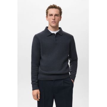 Pulover regular-fit cu fenta cu nasturi - Albastru inchis