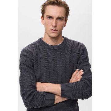 Pulover texturat cu decolteu la baza gatului - Gri antracit