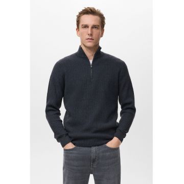 Pulover tricotat cu fenta cu fermoar - Bleumarin