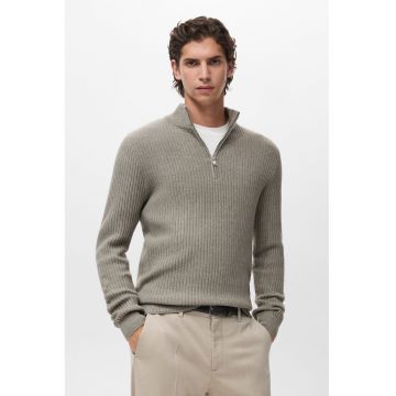 Pulover tricotat cu fenta cu fermoar - Gri deschis