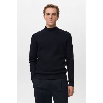 Pulover tricotat fin cu model uni - Bleumarin