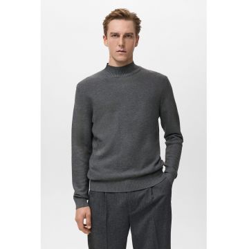 Pulover tricotat fin cu model uni - Gri carbune