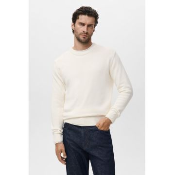 Pulover uni cu decolteu la baza gatului - Alb fildes