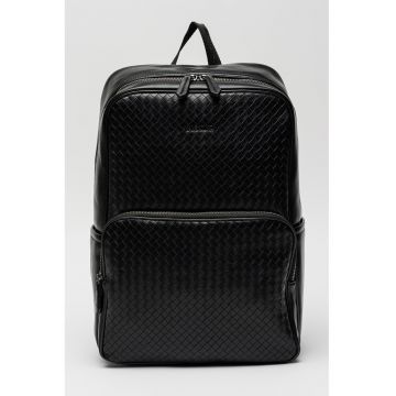 Rucsac de piele ecologica cu buzunar exterior - Negru