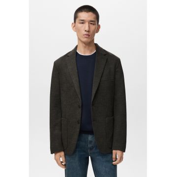 Sacou cu nasturi si model herringbone - Gri antracit