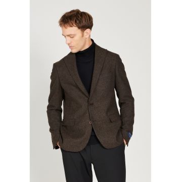 Sacou din amestec de lana cu nasturi - Maro melange