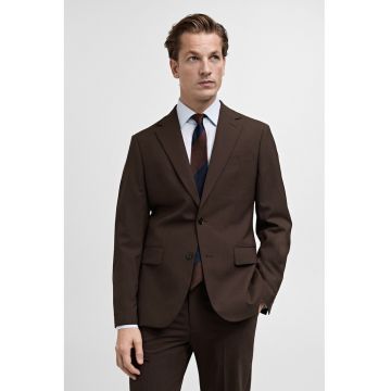 Sacou din lana cu revere decupate - Maro inchis