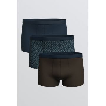 Set de boxeri din amestec de bumbac - 3 perechi - Maro inchis/Verde inchis/Bleumarin