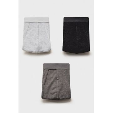 Set de boxeri din amestec de bumbac cu model uni - 3 perechi - Negru/Gri deschis