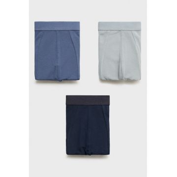 Set de boxeri uni din amestec de bumbac - 3 perechi - Albastru ultramarin/Gri cenusiu