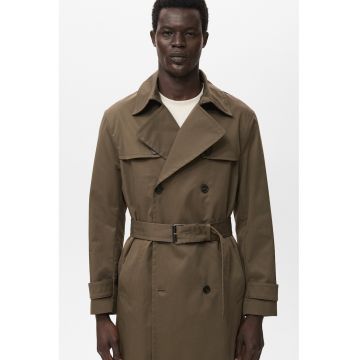 Trenci regular-fit cu finisaj rezistent la apa si curea in talie - Kaki