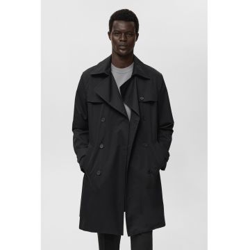 Trenci regular-fit cu finisaj rezistent la apa si curea in talie - Negru