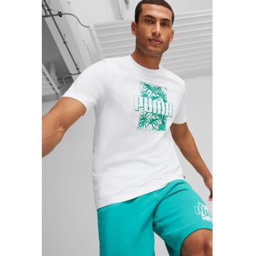 Tricou de bumbac Essential+ Palm Resort - Alb/Verde