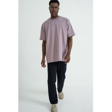 Tricou din bumbac cu decolteu la baza gatului - Lila pal