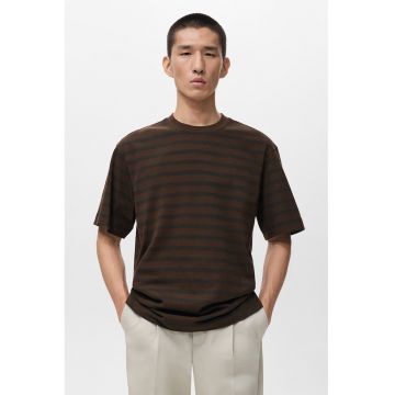 Tricou lejer din bumbac cu model in dungi - Maro inchis/Negru