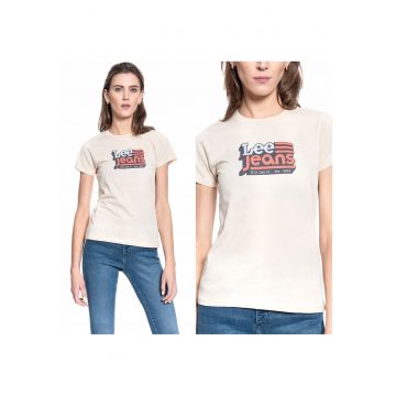 Tricou T-Shirt -  Tricou Cu Guler Rotund - 100% Bumbac - Croi: Normal - Bej - 1 Bucata