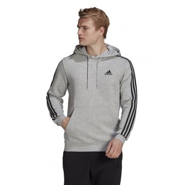 Hanorac cu buzunar kangaroo si 3 dungi Essentials - Gri melange