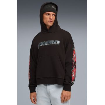 Hanorac cu imprimeu si buzunar kangaroo - Rosu/Negru/Alb optic