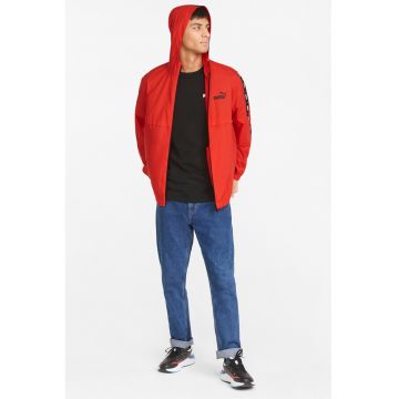 Jacheta cu gluga si logo Essentials Windbreaker - Alb/Rosu vermillion