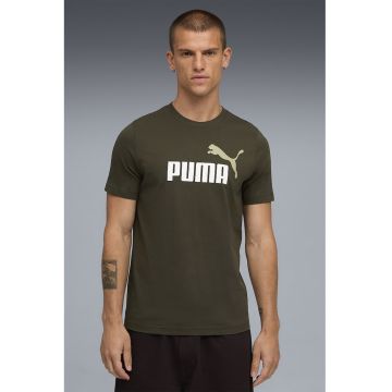 Tricou cu decolteu la baza gatului si logo ESS 2 - Kaki inchis