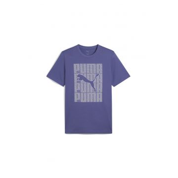 Tricou din amestec de bumbac cu imprimeu logo - Albastru indigo/Alb murdar
