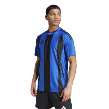 Tricou slim fit pentru fotbal Striped 24 - Negru/Albastru royal