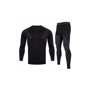 Set bluza si pantaloni termici barbati -  Poliamida - Negru - Negru